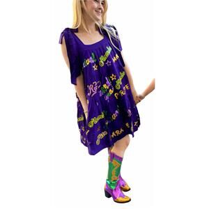 NEW MARDI GRAS CREATIONS explosion beads sequin mini dress in purple